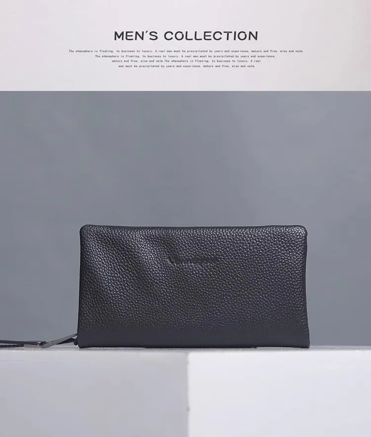 

Trendy Brand Genuine Leather Mini Clutch Bag, Long Zipper Wallet, Soft Leather Ultra-Thin Men's Phone Bag