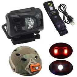 Tactical FAST MICH Helmet Light Induction Headlamp USB Charging Waterproof Signal Lamp Hunting Fishing HeadLight