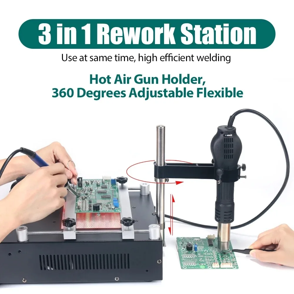 YIHUA 853AAA 1200W Preheating Station PCB Preheater สถานีบัดกรี BGA Rework Station การประสาน Iron ปืนความร้อนเชื่อม