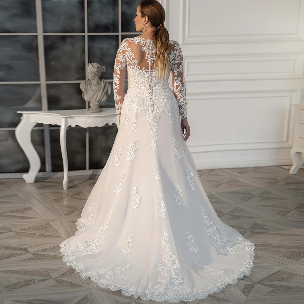 Plus Größe Hochzeit Kleid Elegante Trompete Spitze Appliques V-ausschnitt Mit Langen Ärmeln Modest Vestido De Novia свадебное платье 2021 Benutzerdefinierte