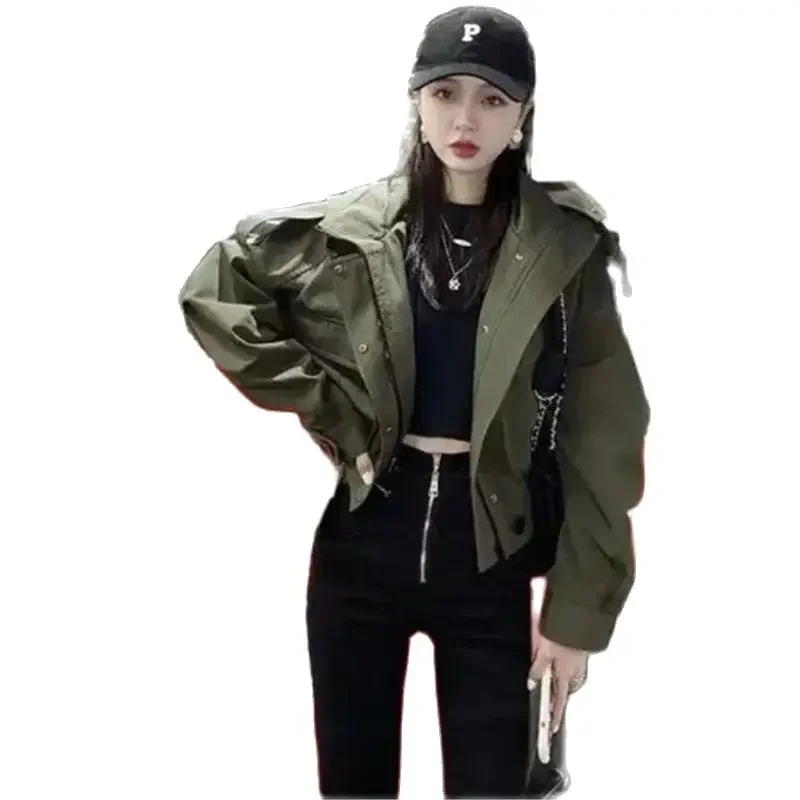 Short Double Pocket Women Coat Spring Autumn Fashion Female Outerwear Design Feel Leisure Jacket Super Cool Jacket Tooling XQ222