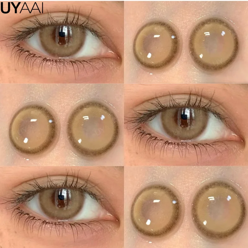 UYAAI Color Contact Lenses for Eyes Korean 1 Pair Fashion Lenses Brown Colorcon Colored Lenses with Diopters Degree Blue Lenses