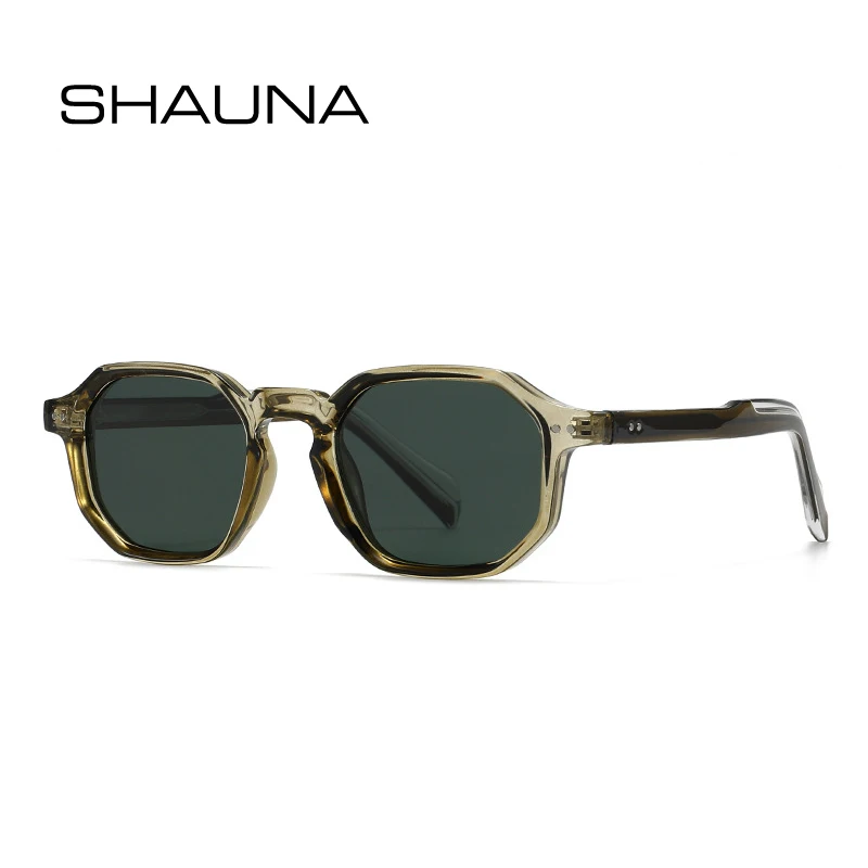 SHAUNA Neue Polygon Square Herren Polarisierte Sonnenbrille Retro Nieten Damen Blau Grün Getönt UV400