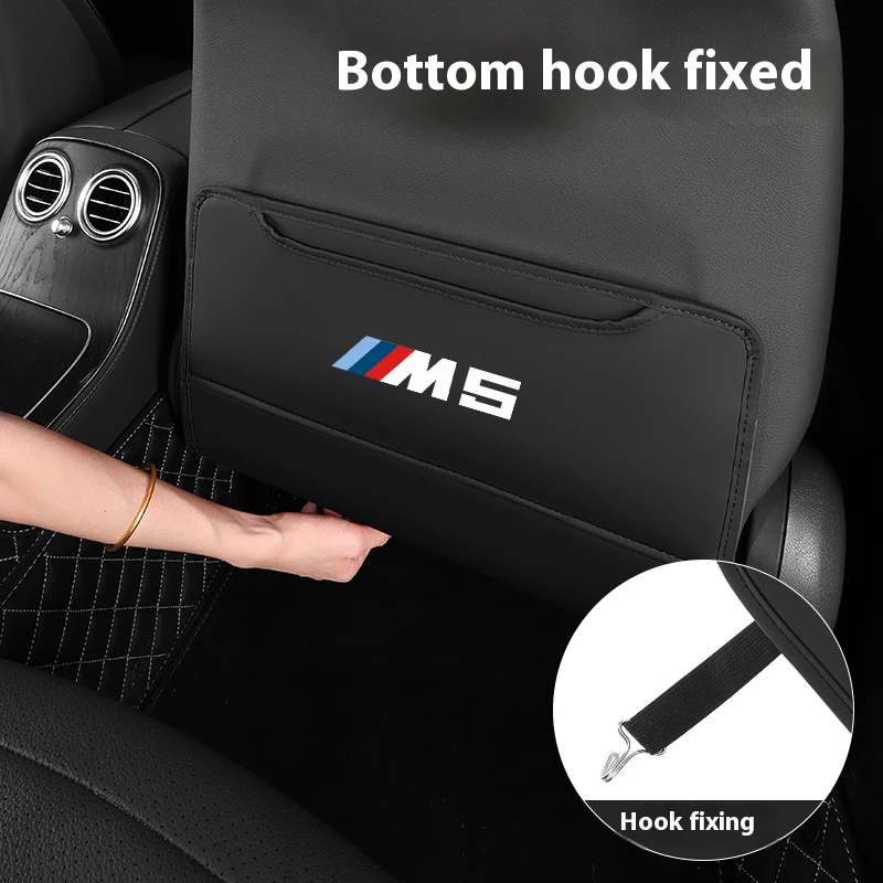 Car Seat Back Protection Anti-Kick Pad Rear Seat Organizer Storage Bag For BMW M Power Performance M5 E28 E34 E39 E60 F10 F90