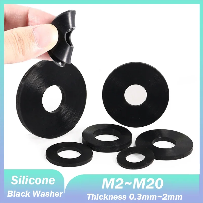 Black Silicone Seal O-Ring Washer M2 M2.5 M2.7 M3 M4 M5 M6 M8 M10 M12 M16 M20 Silicone Rubber Flat Washer Seal Ring Gasket