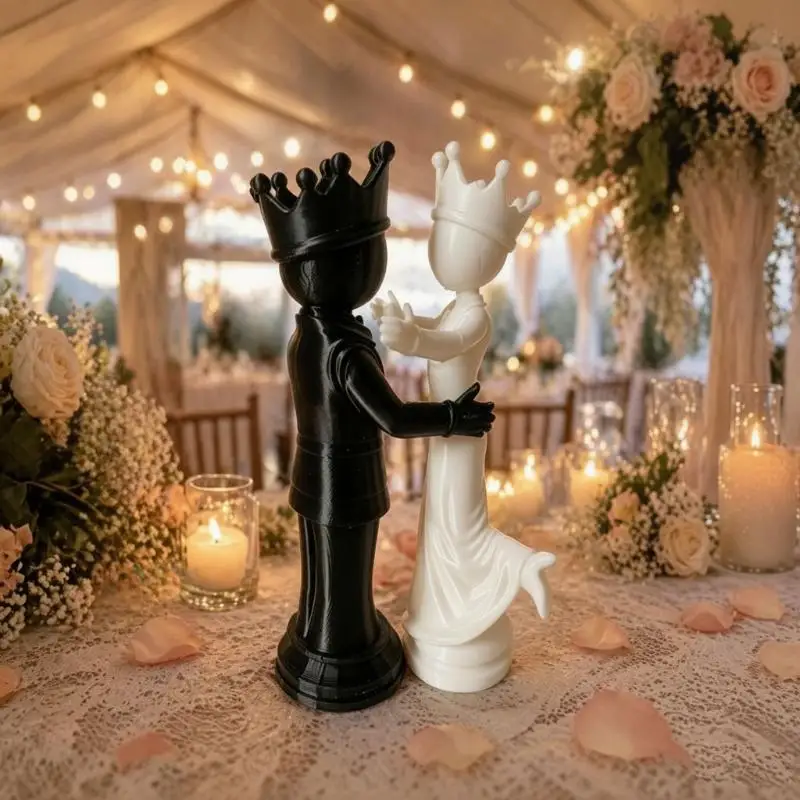 3D Printed Chess King Queen Statue Artisan Crafted Desktop Ornament Industrial Style Home Decor for Entryway Table Wedding Gift