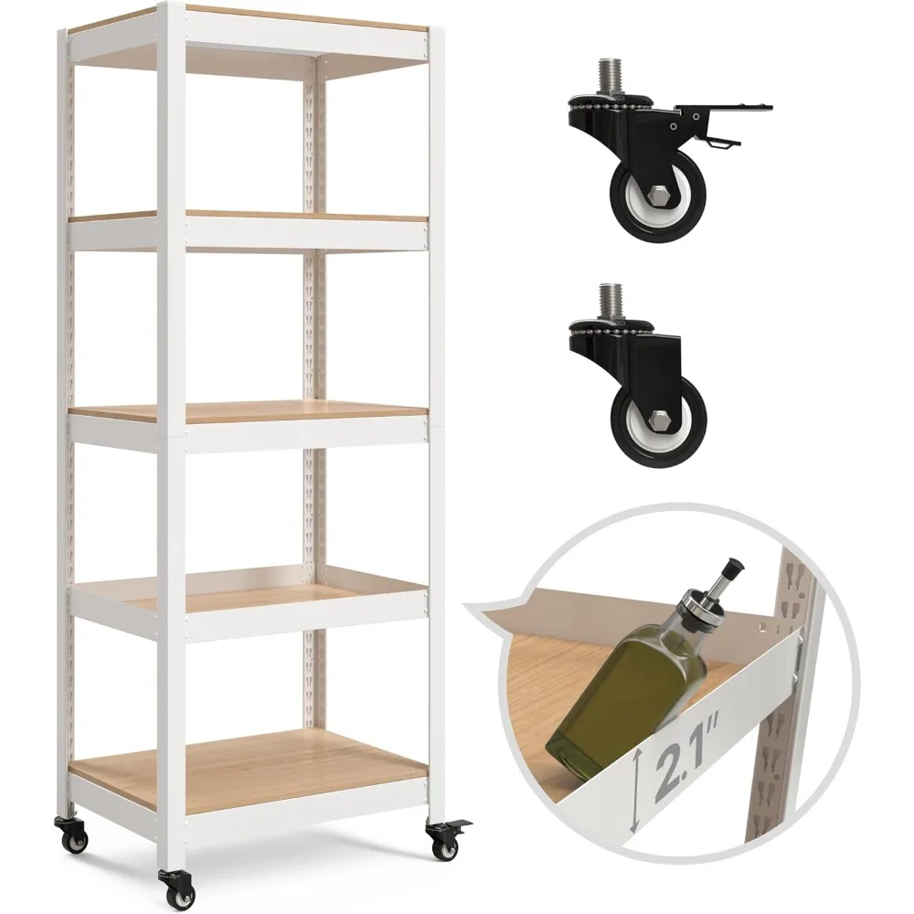 

HOMEDANT House White 5-Tier Metal Rolling Cart Shelf Rack Casters Heavy Duty Wheel Shelving Unit Adjustable Utility Storage