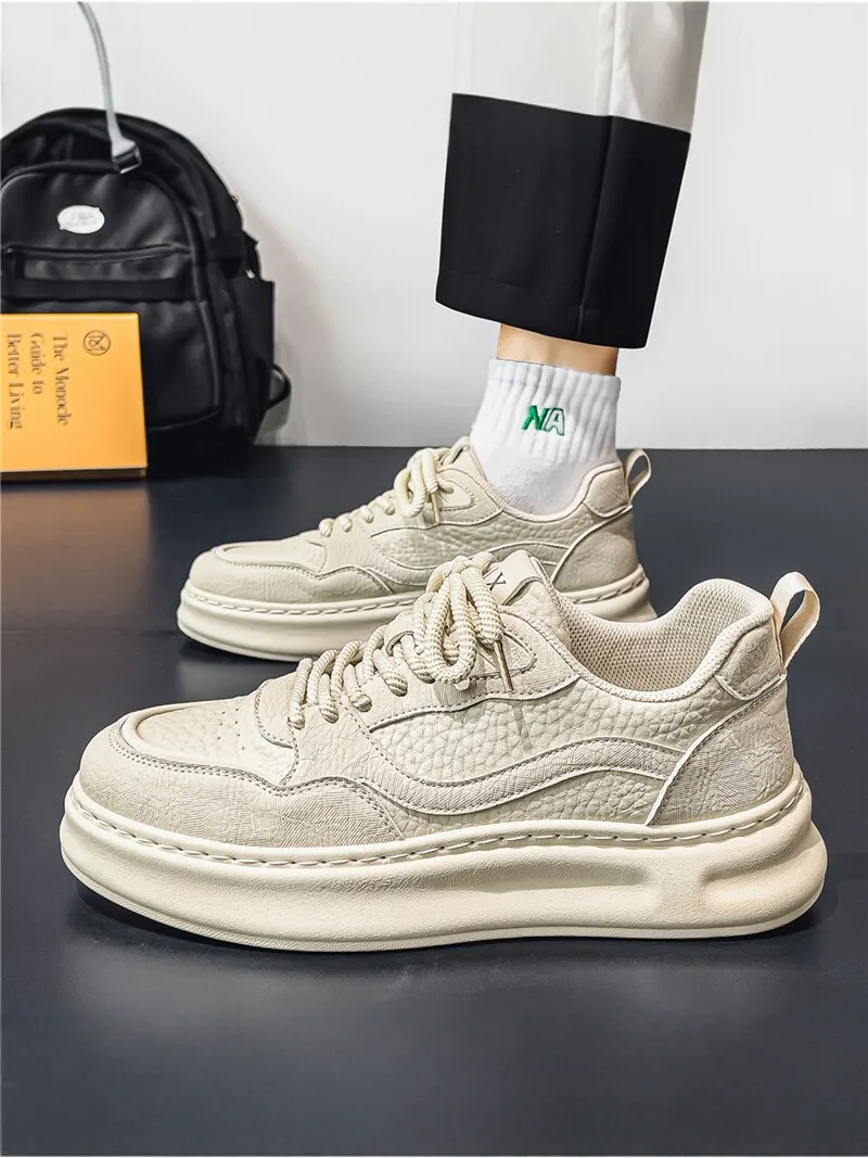 Men's Casual Running Shoes 2026 New Style Autumn Trendy All-Match Thick Bottom Heightening White Sneakers for Students