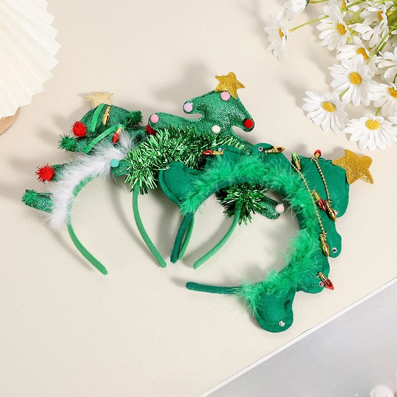 12pcs Women Girls Green Tree Headband Creative Dress Up Hairband Merry Christmas XMS Decorations