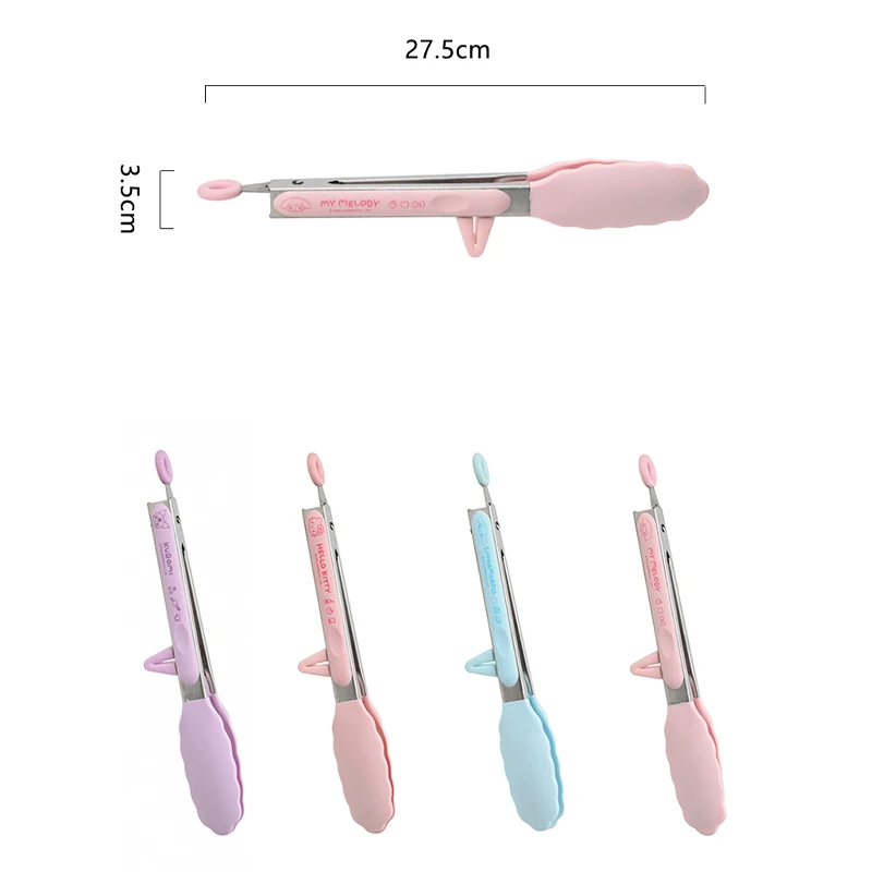 Sanrio kawaii hello kitty pinças de churrasco de silicone uso doméstico meninas cozinha anti escaldadura grelhado bife dopamina pinças de salada colorida