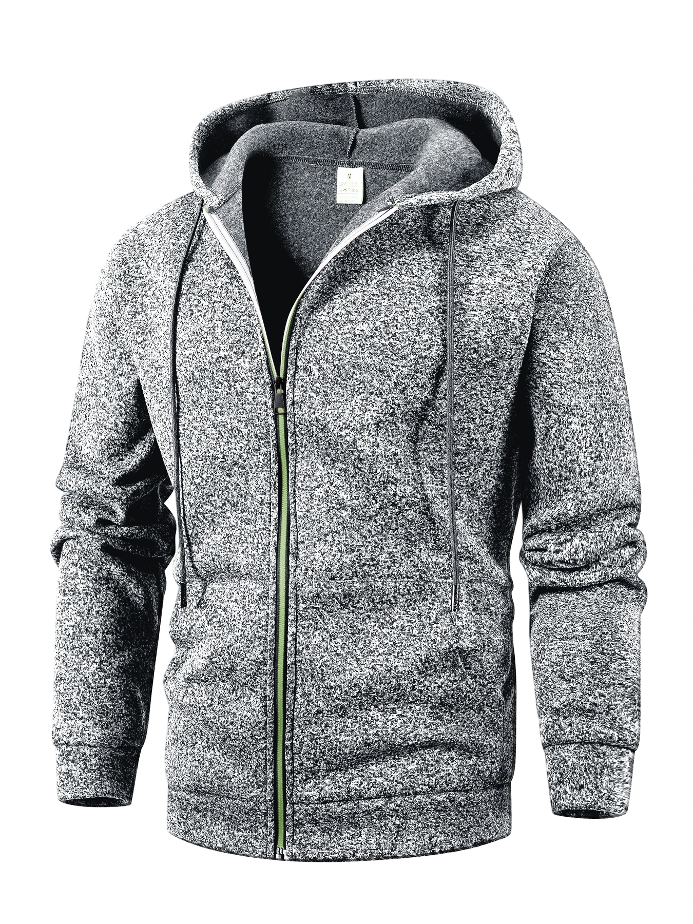Men Heather Full Zip Hoodie Jacket Drawstring Hooded Sweatshirt Side Pockets Ribbed Cuffs Hem Casual Outerwear