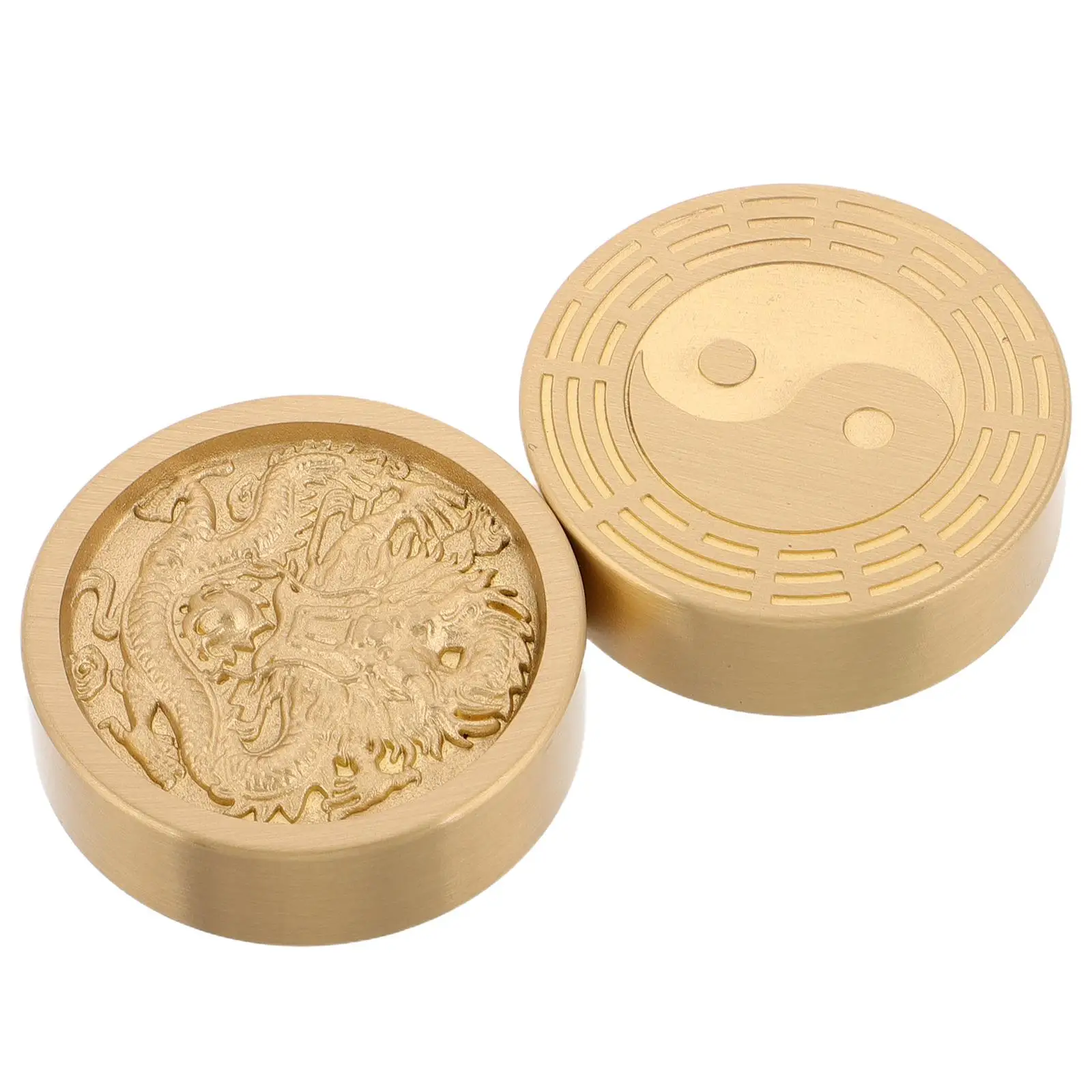 2 Pcs Solid Brass Paperweight for Calligraphy Drawing Office Use with Dragon Bagua Pattern Weights Vintage Decorative Block