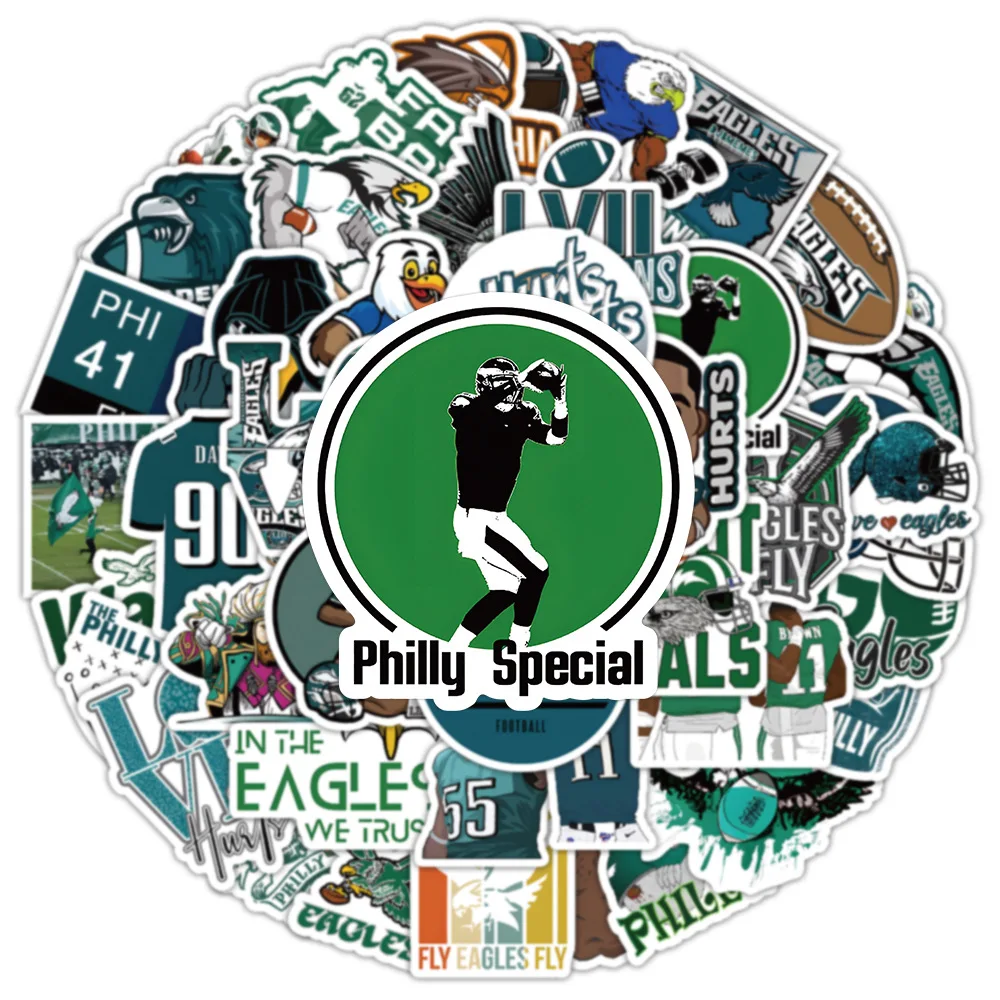 10/30/50PCS New Style Football Team Philadelphia Eagles Stickers Cartoon Helmet Tablet BottleGuitar Clip Wall Sticker Decoration