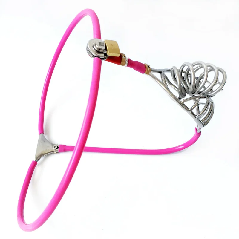 Pink Stainless Steel Male Chastity Belt Device Adjustable Hollow&Half Hollow Bird Cage 6 PLUGS for choose Breathable Underwear