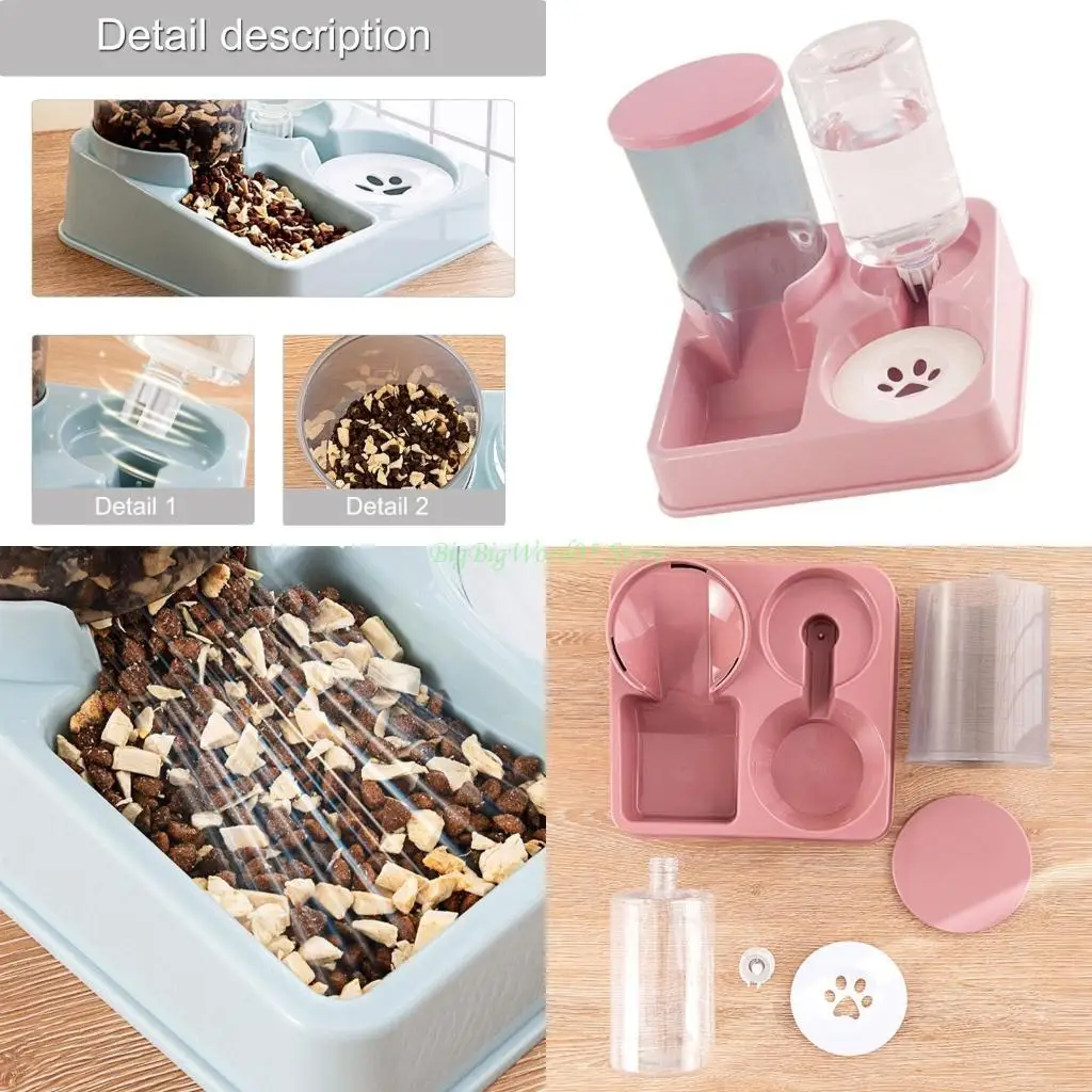 

24TE 2 в 1 Кормушка для собак Контейнер для еды Миска для еды для кошек Миска для воды с бутылкой для воды