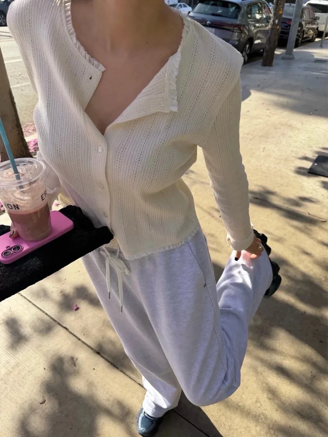 

Spring New Style Women's Fitted Button up Tannat Style Lace Trim Cardigan Casual Cotton Long Sleeve round Neck Short Coat