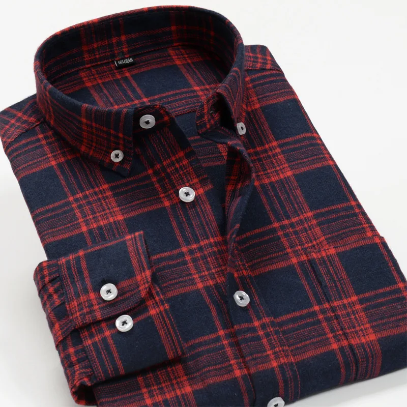 

6XL 7XL 8XL 9XL 10XL Plus Size Men's Plaid Long Sleeve Shirts Autumn Brand New Simple Casual Fashion Classic Brushed Shirts