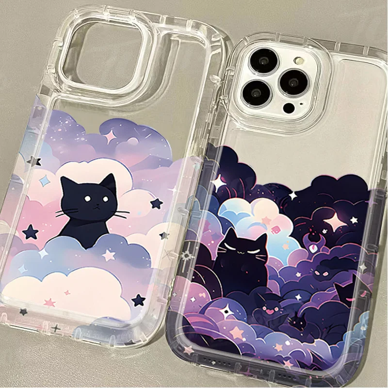 Starry Sky Black Cat Case for Xiaomi Redmi Note 13 12 Pro Plus 12S 11 11S 10 10S 9 9S 8 Pro 12C 10C Shockproof Silicone Cover