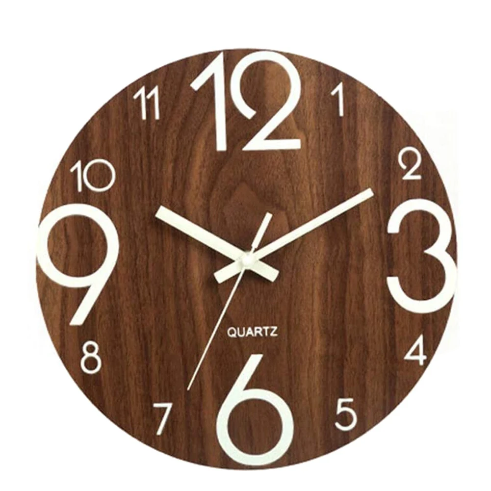 Luminous Large Wall Clock,12 Inch Wooden Silent Non-Ticking Kitchen Wall Clocks for Indoor/Outdoor Living Room