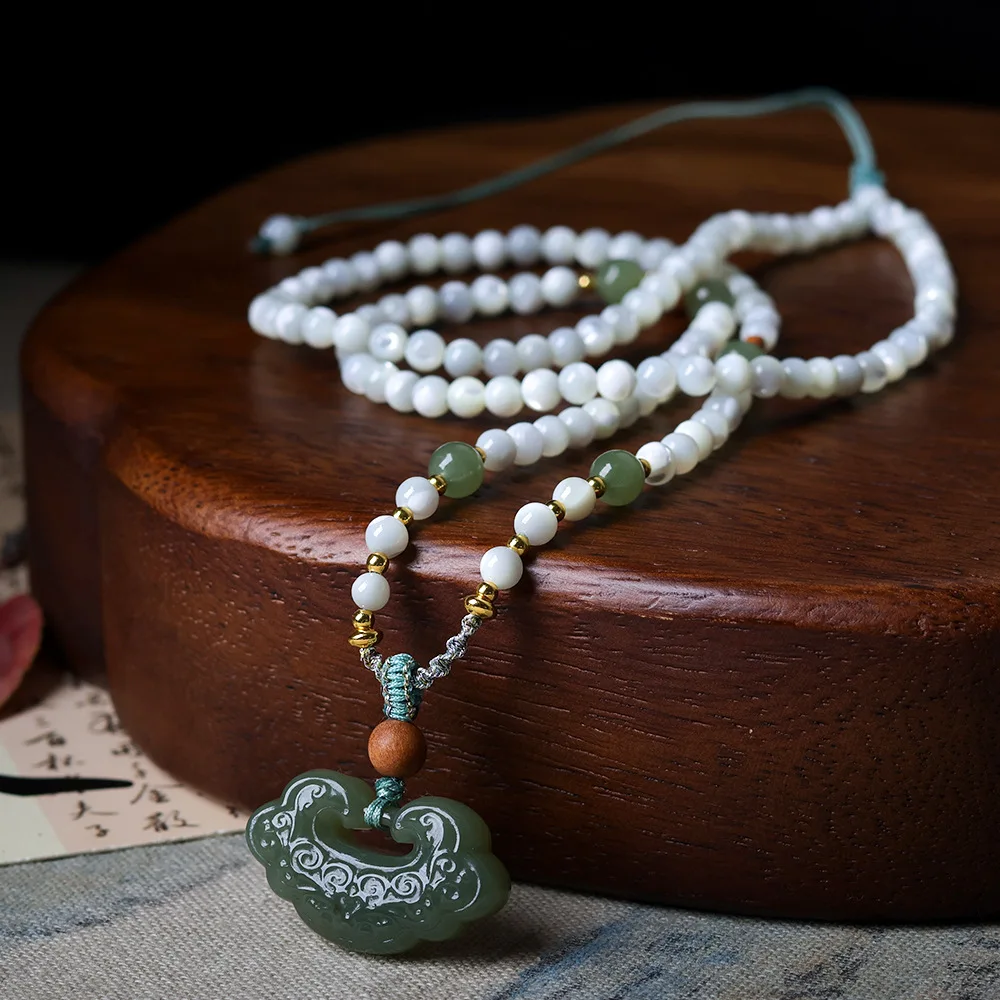 

Original Hotan Jade Ruyi Pendant, Pearl Shell Rope Chain, Chinese Style Sweater Chain, Necklace Jewelry necklace for women
