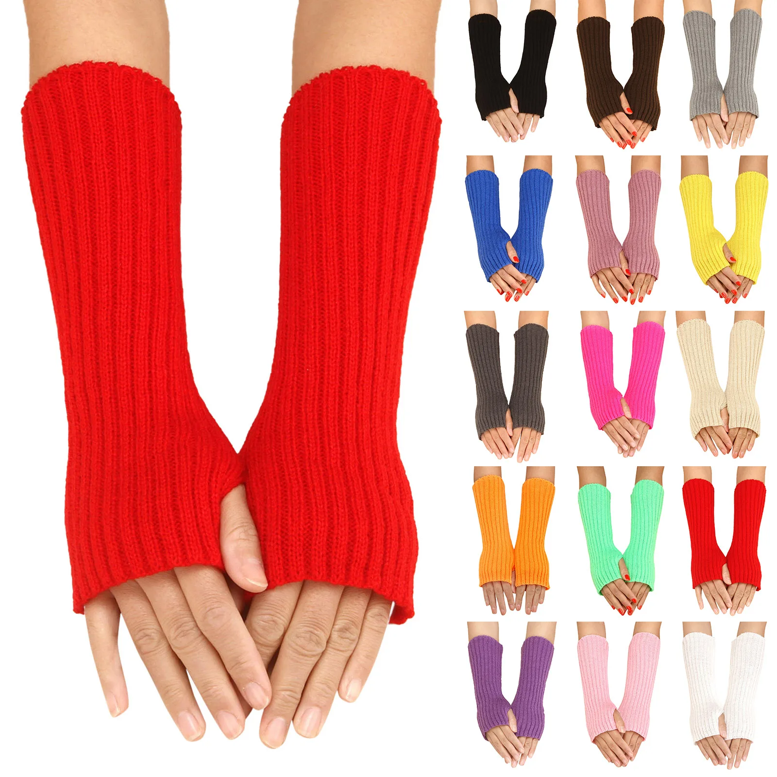 Women Long Knitted Fingerless Gloves Over Elbow Arm Warmers Casual Sleeves Punk Soft Female Goth Lolita Accessories Guantes Gift