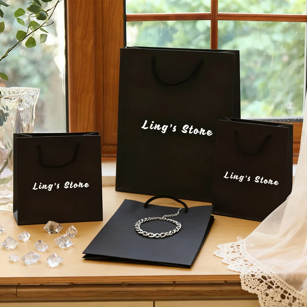 

50Pcs Personalized Logo Jewelry Handle Gift Bag Paper Shopping Small Tote Handbag Boutiques Cloth Cosmetic Perfume Makeup Pouch