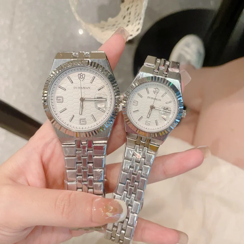 Duhaman moda casal relógios tendência simples relógio de quartzo original para amante à prova de água data semana relógio de pulso dia dos namorados zf013