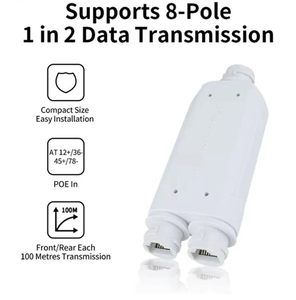 2 포트 방수 POE 리피터 IP55 10/100Mbps PoE 스위치 카메라용 48V 실외용 IEEE802.3af/at 1~2 PoE 익스텐더
