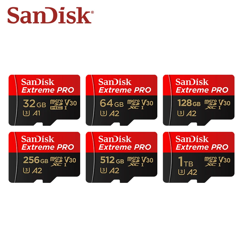 cartao de memoria sandisk extreme pro micro sd microsdxc uhs i v30 a2 32gb 64gb 128gb 256gb 512gb 1tb ate 200 mb s flash tf 01