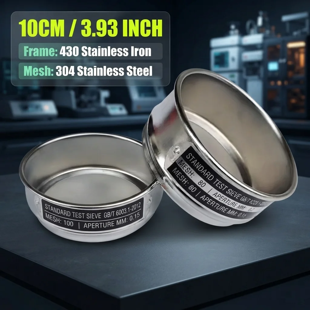 Xin Tester Lab Test Sieve 190-500 Mesh Screen Frame Stainless Iron Diameter 10cm Depth 4cm Chrome Plated Bottom + Cover