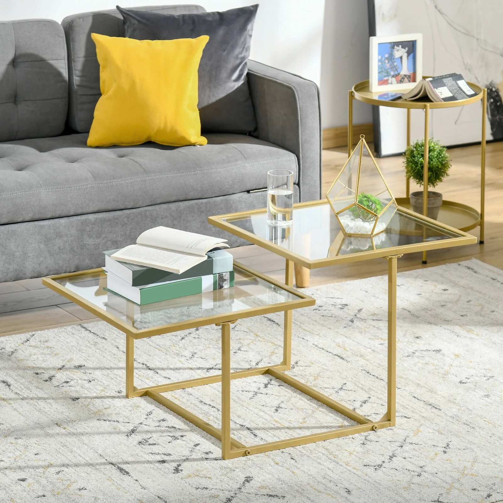 

38" Glass Top Coffee Table, Small Accent Side Table w/ Metal Legs, Gold United States