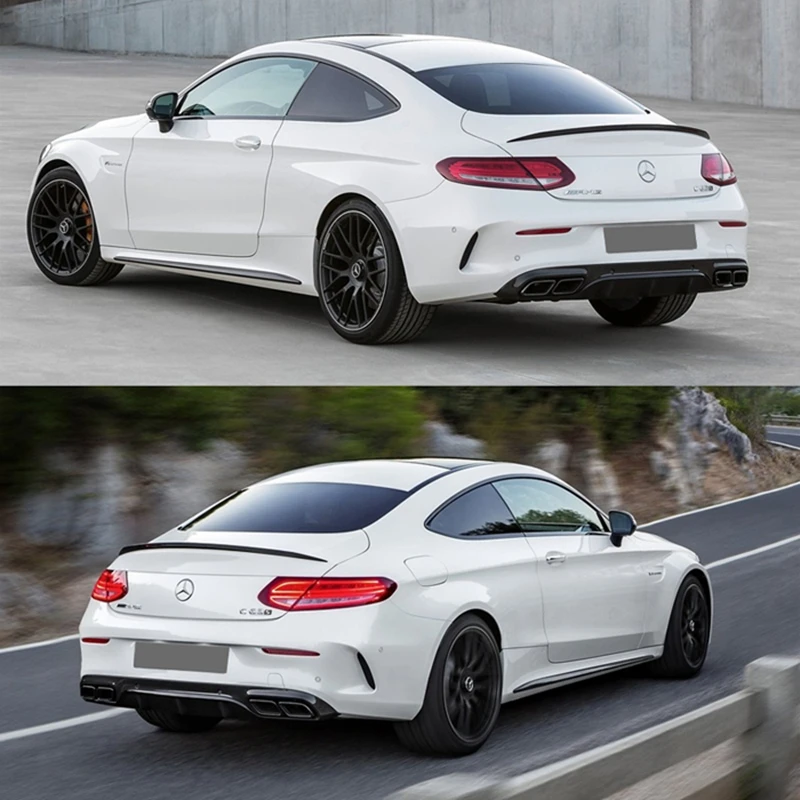 For C63 AMG Diffuser with exhaust tips for Mercedes Benz W205 C205 Coupe 2-Door C200 C300 C43 AMG to C63 AMG Rear Bumper Lip