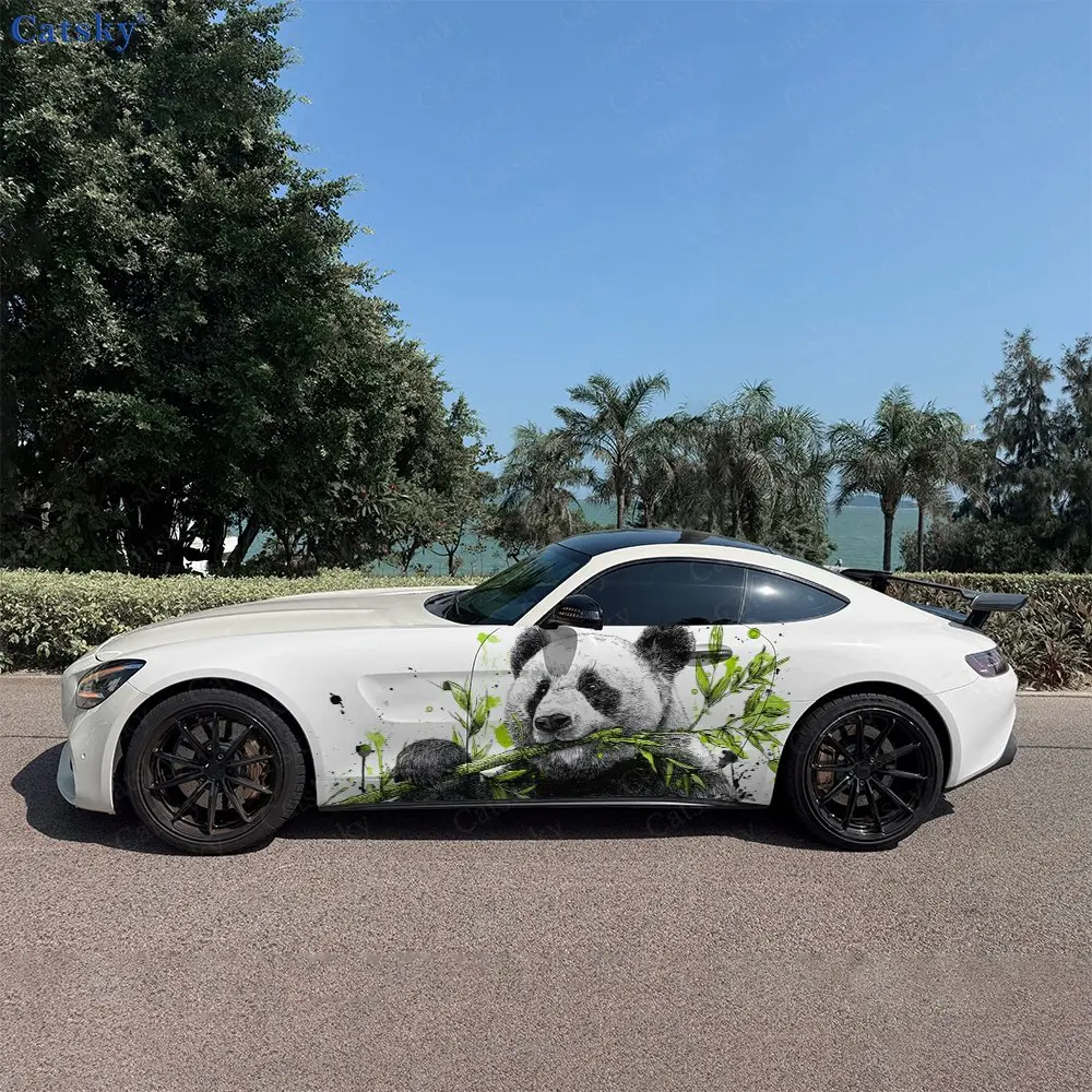 

2pcs Chinese Ink Wash Panda Car Side Wraps, Self-Adhesive PVC Waterproof & Scratch-Resistant Stickers, Car Accessory Gift