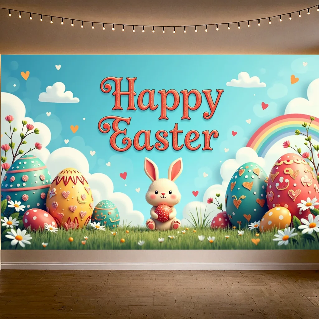 

Easter Decoration Spring Background Bunny Easter Eggs Banner Photography Props Outdoor Garden Decors Easter Party Home Supplies