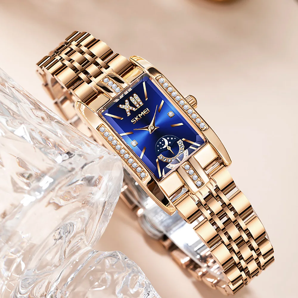 SKMEI Orologi stile romantico Orologi da polso da donna Orologio da donna con cinturino in acciaio inossidabile al quarzo impermeabile con eleganza alla moda
