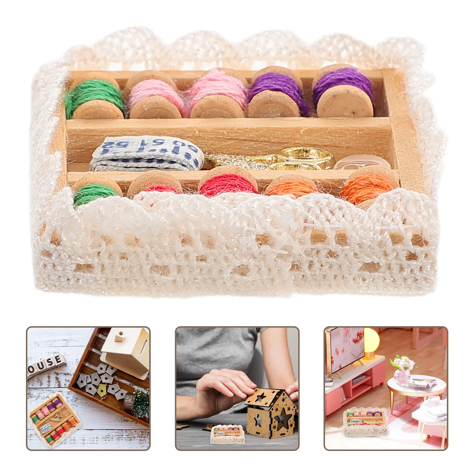 

1 set 1 Set Miniature Sewing Kit Realistic Dollhouse Accessories For Tiny House Decor Thread Box Kids Pretend Play Mini House