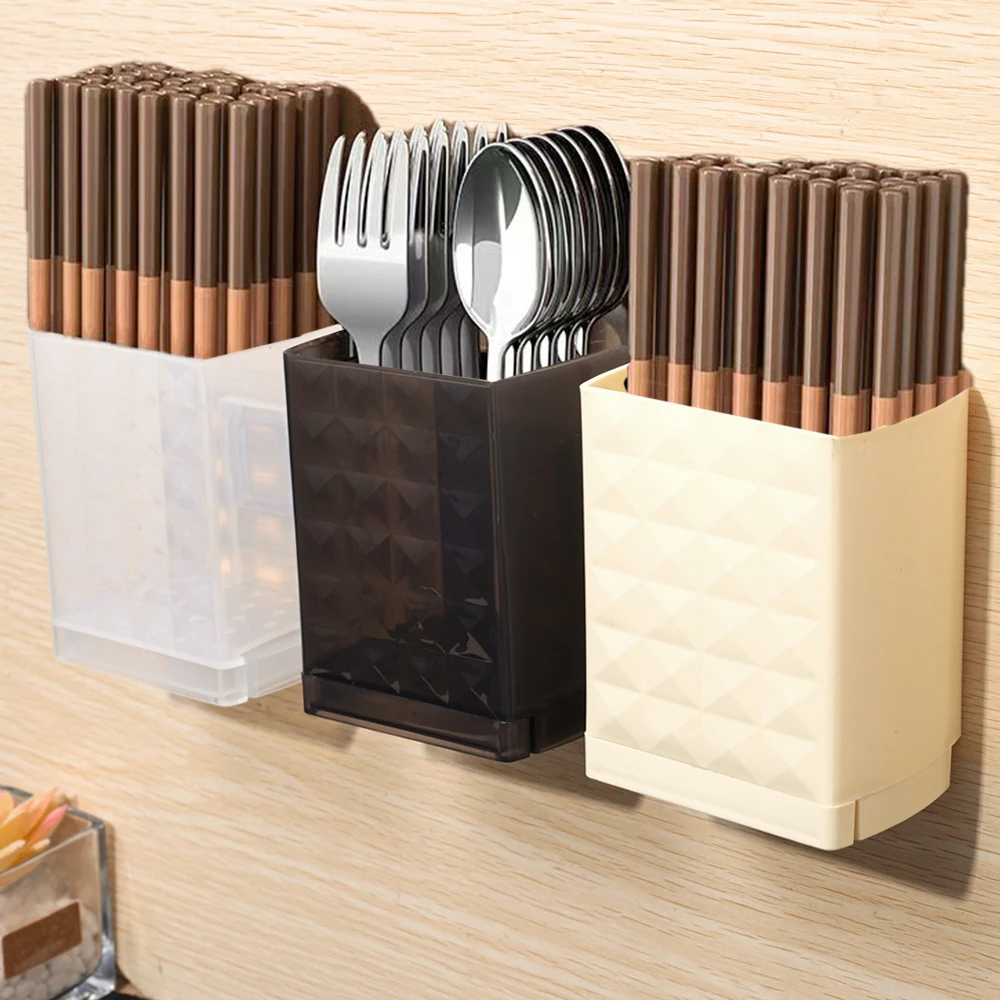 Drillable Storage Rack Wall-Mounted Storage Boxes Kitchen Chopsticks Spoon Drain Rack Self-Adhesive Bathroom Cosmetics Holder