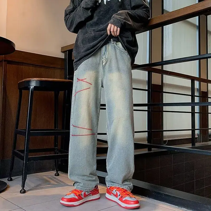 E-BAIHUI Baggy Jeans Men Spring and Autumn Loose High Street Black Jeans for Men American Trend Vintage Men Clothing Trousers