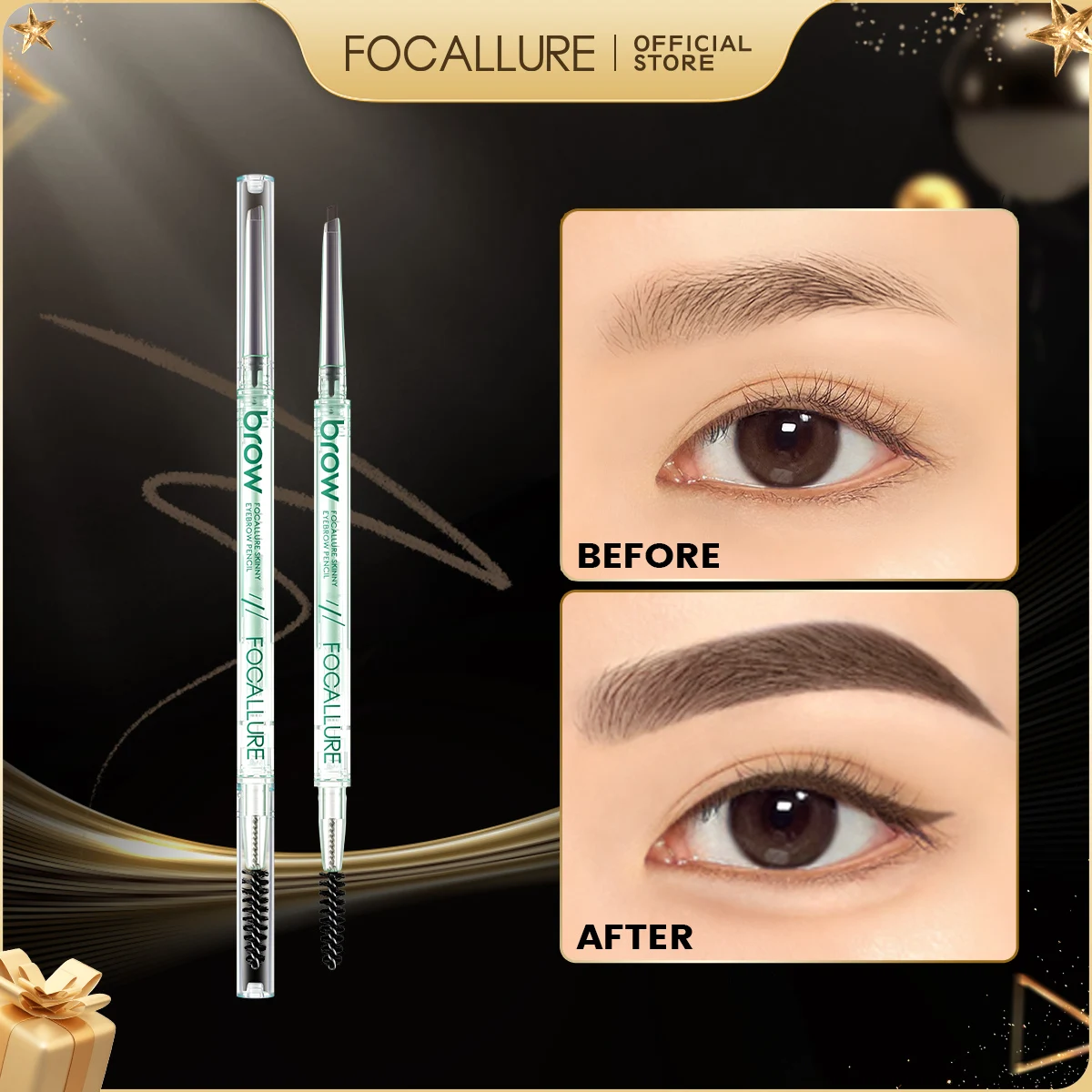 FOCALLURE 1MM Ultra-fine Eyebrow Pen Waterproof Long-lasting Multi-use Eye Brow Liner Pencil Eyebrow Enhancers Makeup Cosmetics