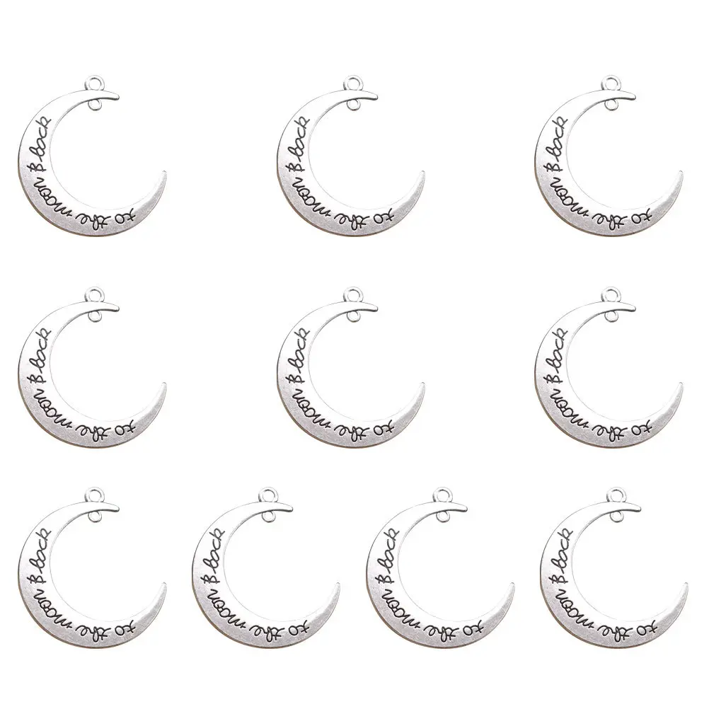 

10 шт. подвесок-шармов в форме луны из сплава, серебристые, для изготовления украшений своими руками: для ожерелий, брелоков, цепочек для свитеров, декора для рукоделия