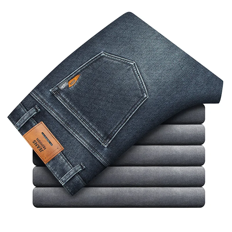 Hiver nouveaux hommes polaire jean affaires décontracté Stretch coupe ajustée Denim CowBoy étudiant pantalon mâle classique épais chaud pantalon