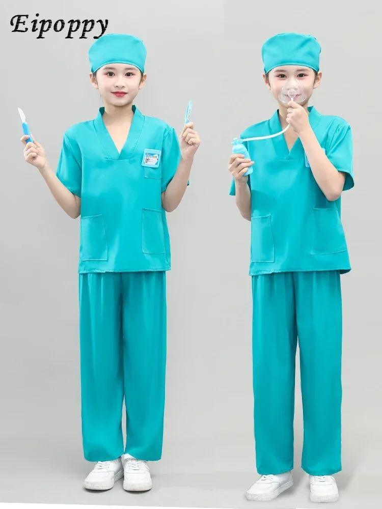 Children's Anti-Epidemic Surgical Gown Little Doctor's White Coat Girl Nurse Professional Dress Show Performance Clothes