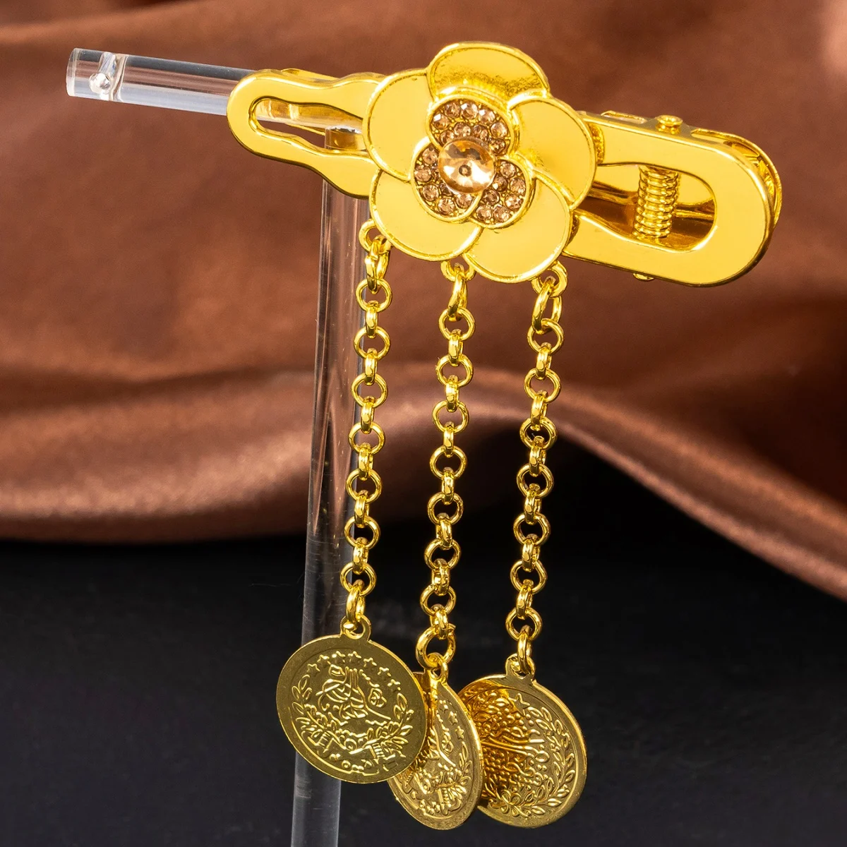 Elegant Floral Print Coin Tassel Hair Clip Evening Dress Matching Headwear Luxury Styling Hair Accessories