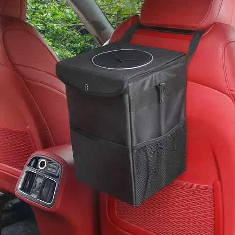 Car Trash Can with Lid - Leakproof Trash Bin Car Garbage Can, Collapsible Automotive Truck Organizer and Storage Bag Car Accesso