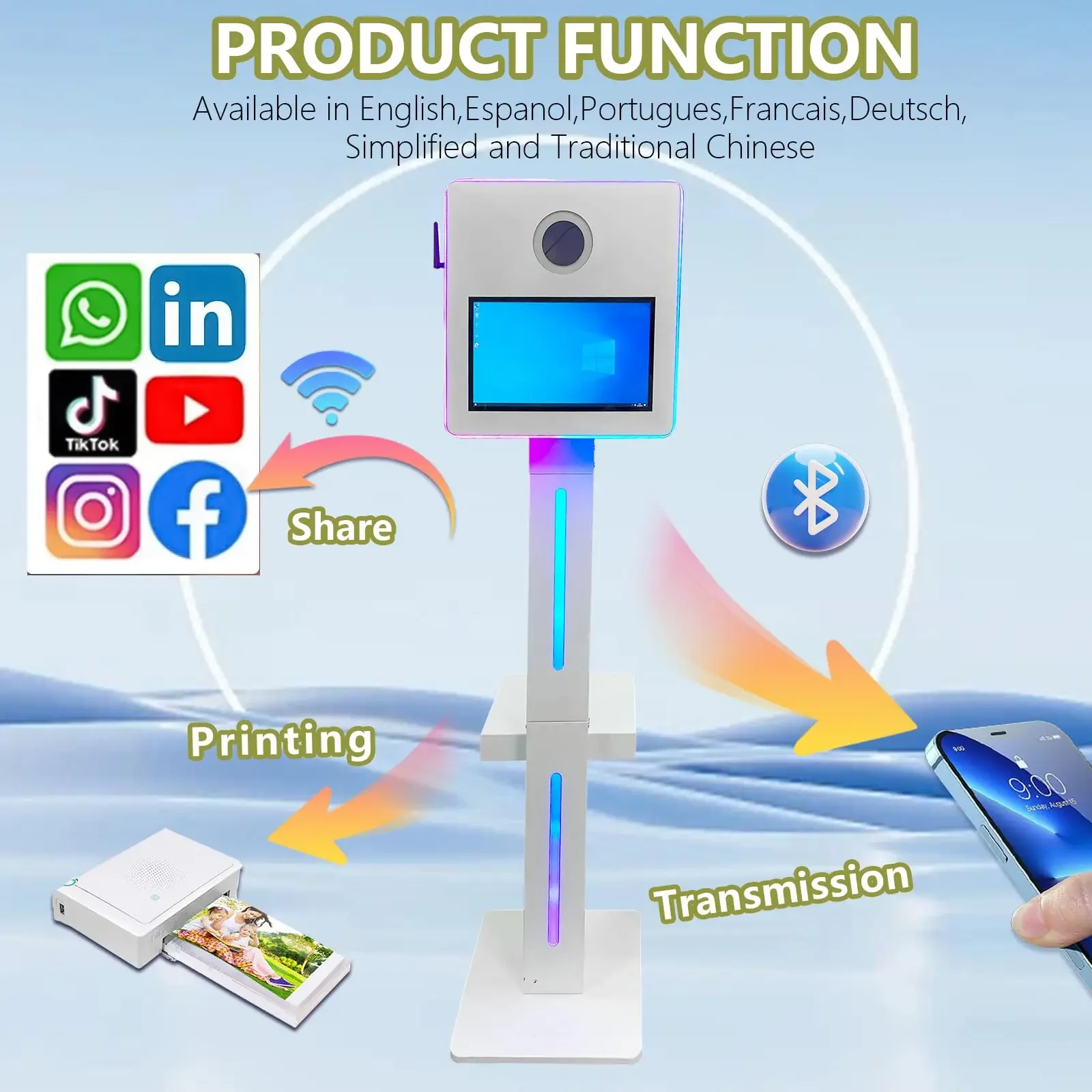 야외 휴대용 15.6인치 터치스크린 포토 부스 DSLR 미러 쉘, 글램 필터 및 플래시 라이트 포함, 파티 및 웨딩 이벤트용