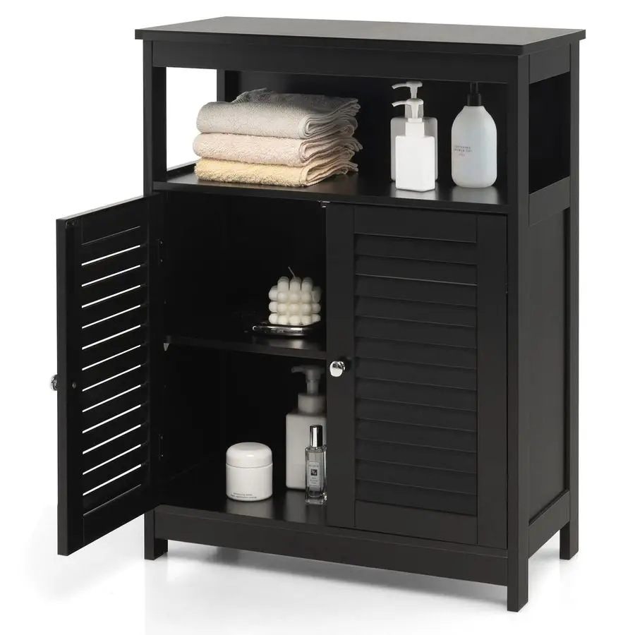 

Bathroom Storage Cabinet, Wooden Side Storage Organizer with Louver Doors amp Removable Shelf, Freestanding Floor Cabinet for L