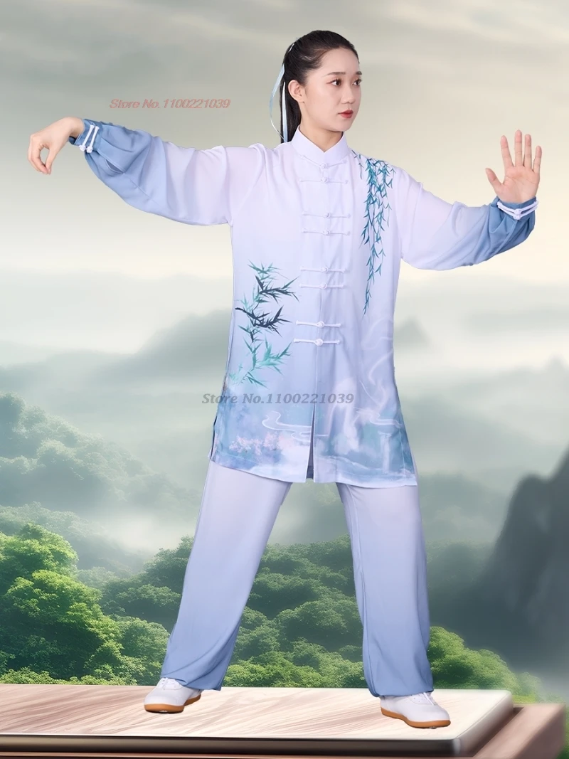 2024 chinese kung fu tai chi clothing martial arts tops+pants set flower print tai chi wushu wing chun exercise performance suit