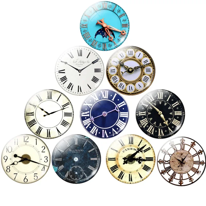 Round Retro Clock Pocket Watch Pattern Glass Cabochon for DIY Jewelry Making Findings 25MM Demo Flat Back Making Findings