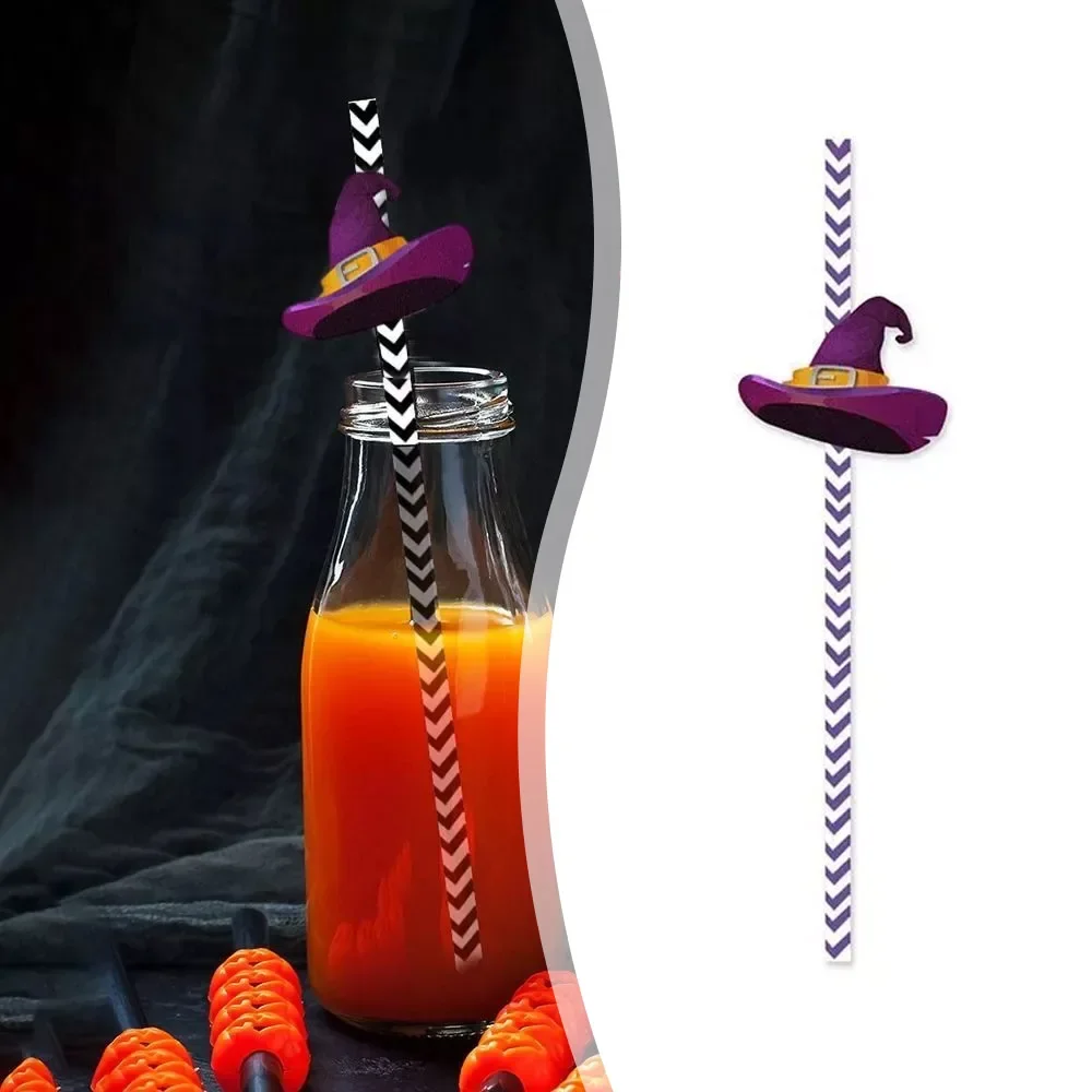 

24Pcs Halloween Disposable Straws Pumpkin Spider Witch Happy Halloween DIY Decoration for Home Kids Horror Party Supplies