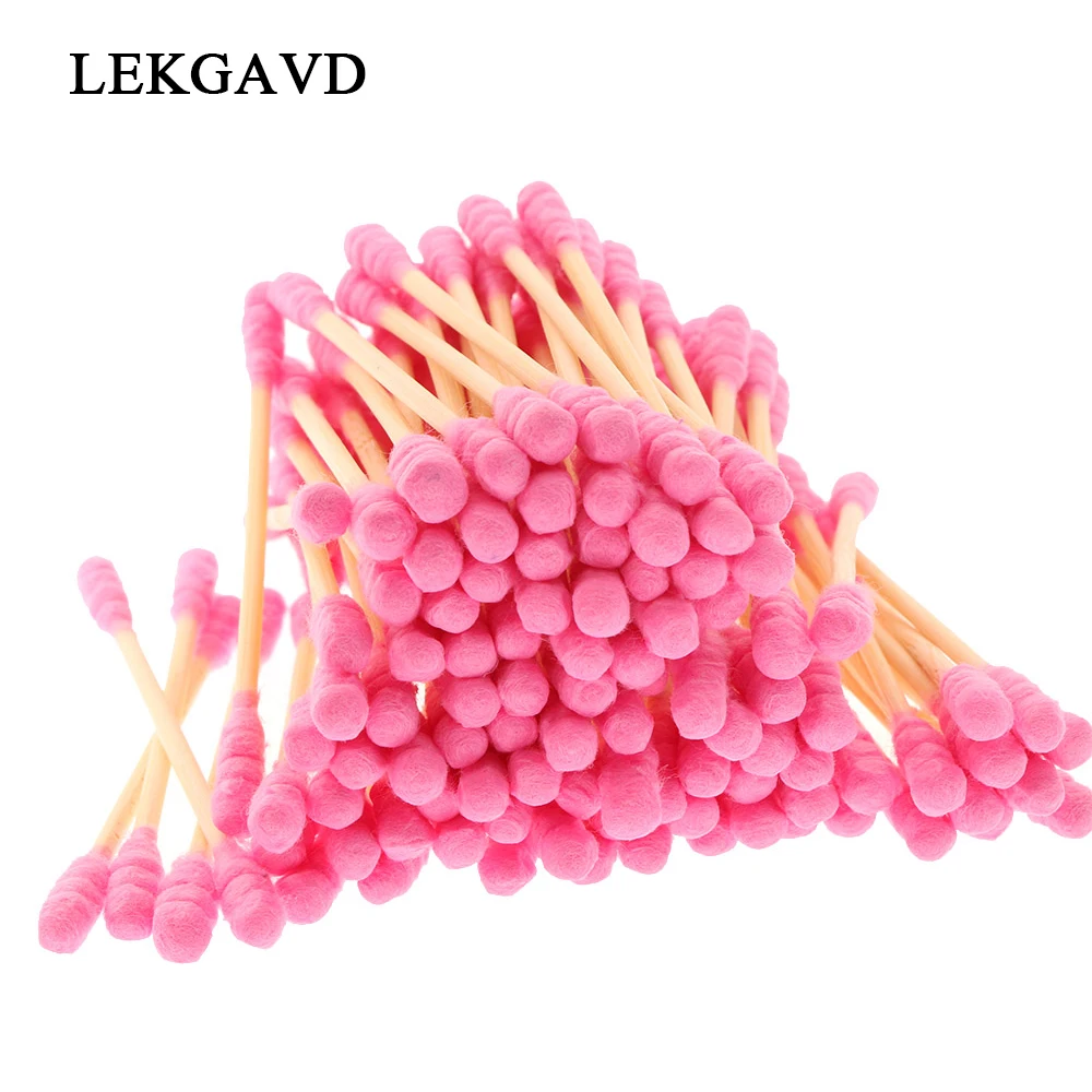 100PCS pink girl heart cute cotton swab stick double head cotton stick disposable makeup remover cotton swab cotton bat